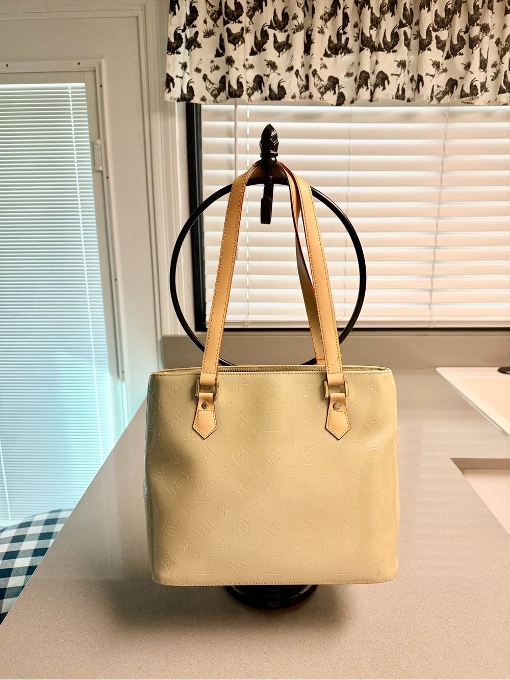 Louis Vuitton Bellevue PM Monogram Vernis Beige Patent Leather Tote Bag France